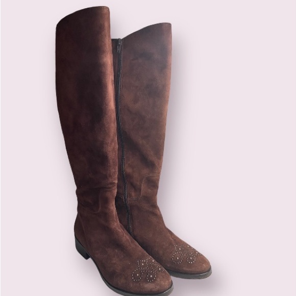 Le Pepe Italian womens Brown suede to the knee boots buckles Size 7 Plum Color - Picture 2 of 16